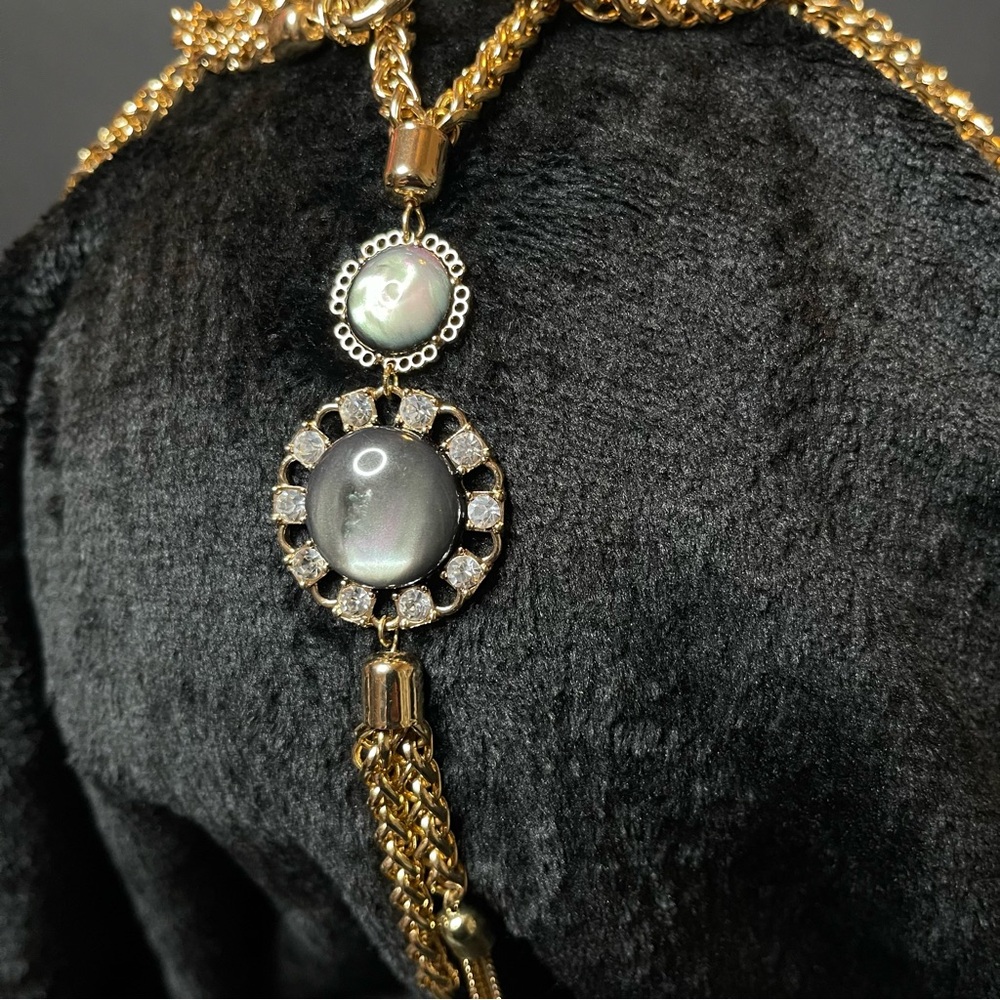 Long Gold Necklace with Black and Silver Accents - Picture 4 of 6